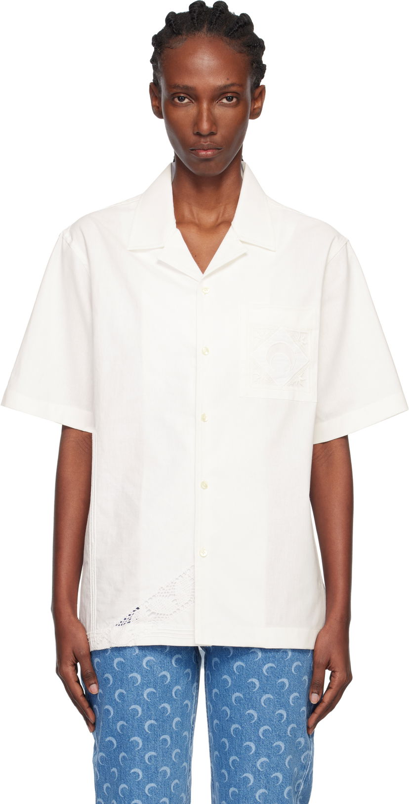 Skjorte Marine Serre Regenerated Household Linen Short Sleeve Bowling Shirt Hvid | USI016AUWOV0045