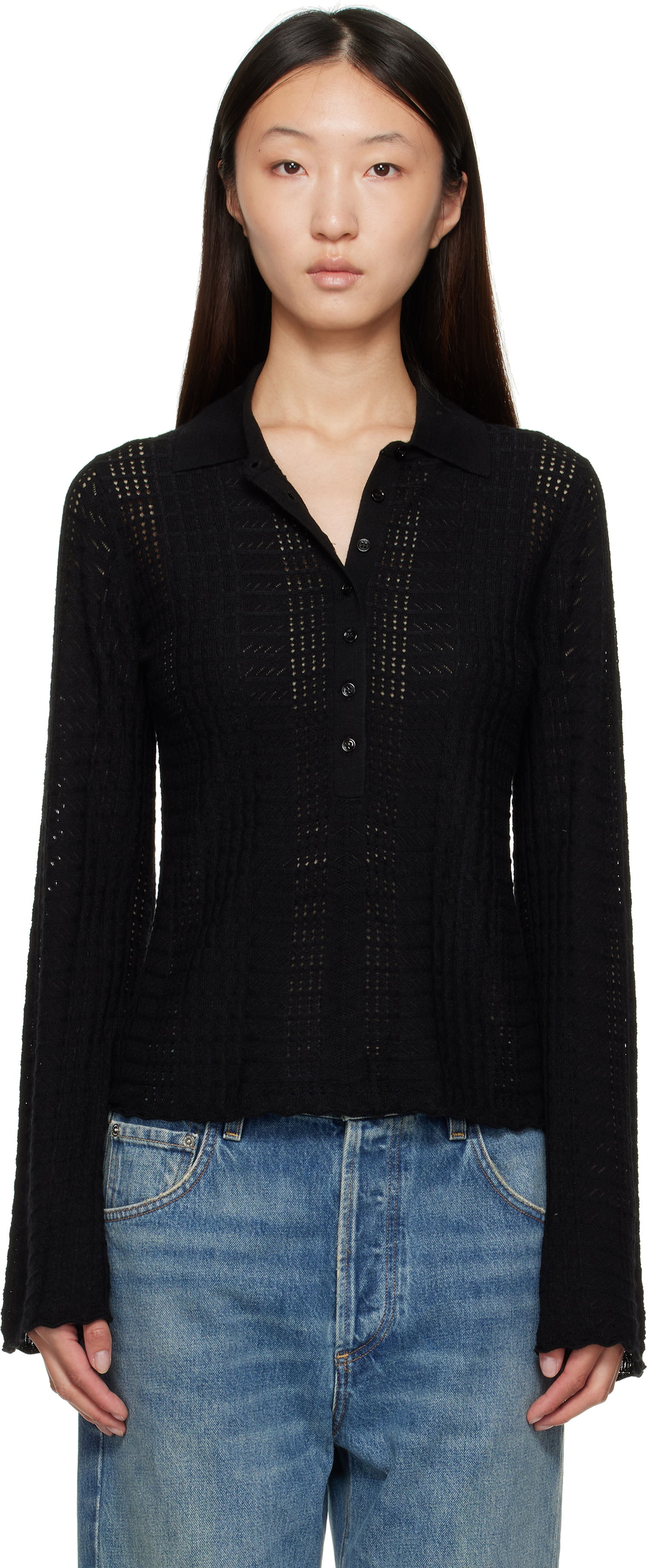 Polo skjorte Loulou de Saison Loulou de Saison Tiha Knit Polo Sort | TIHA, 0