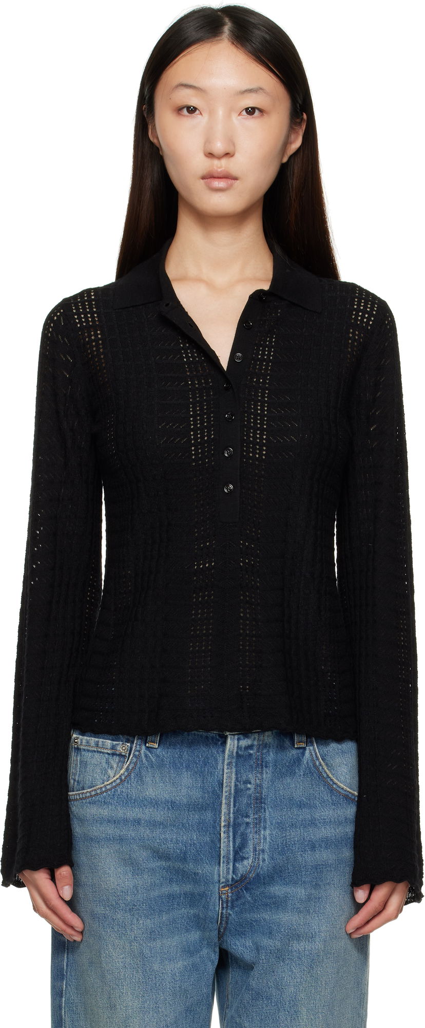 Polo skjorte Loulou de Saison Loulou de Saison Tiha Knit Polo Sort | TIHA