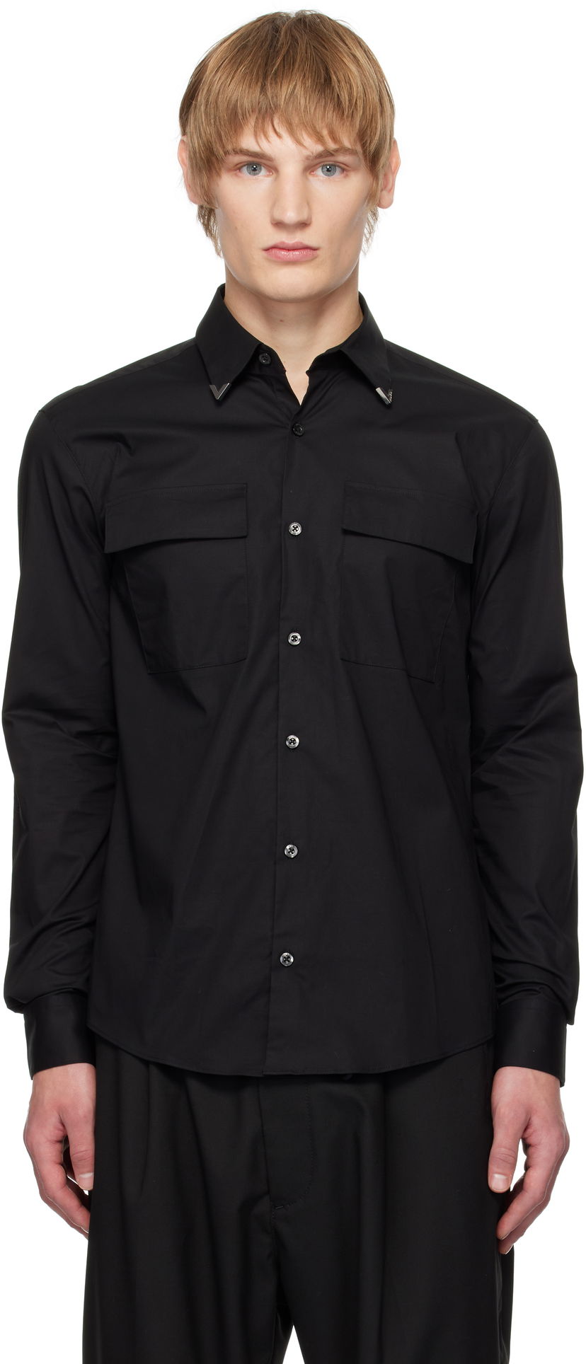 Skjorte BOSS Men's Long Sleeve Shirt With Two Front Pockets And Collar Tips Sort | 50534281