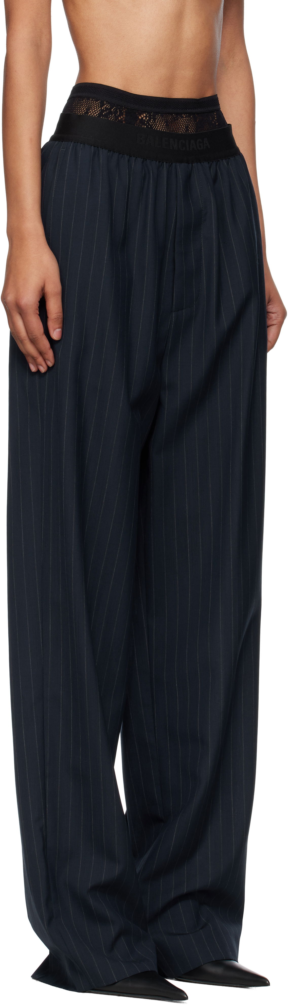 Bukser Balenciaga Balenciaga Pinstripe Elastic Trousers Mørkeblå | 790887TST24, 1
