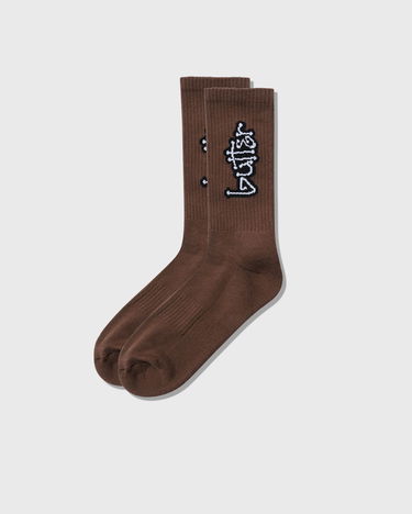 Sokker Butter Goods Connection Ribbed Crew Socks with Embroidered Graphic Brun | P25312, 2