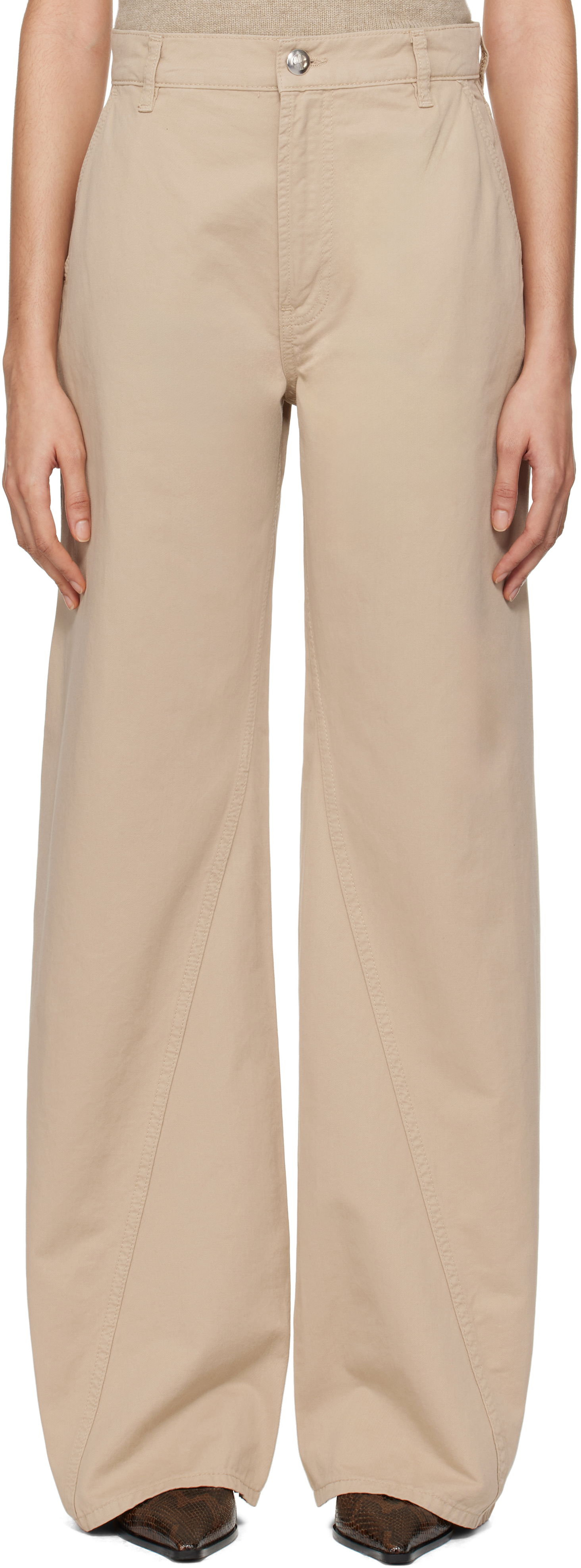 Bukser Anine Bing ANINE BING Briley Wide Leg Trousers Beige | A-03-1149-OMA10, 0