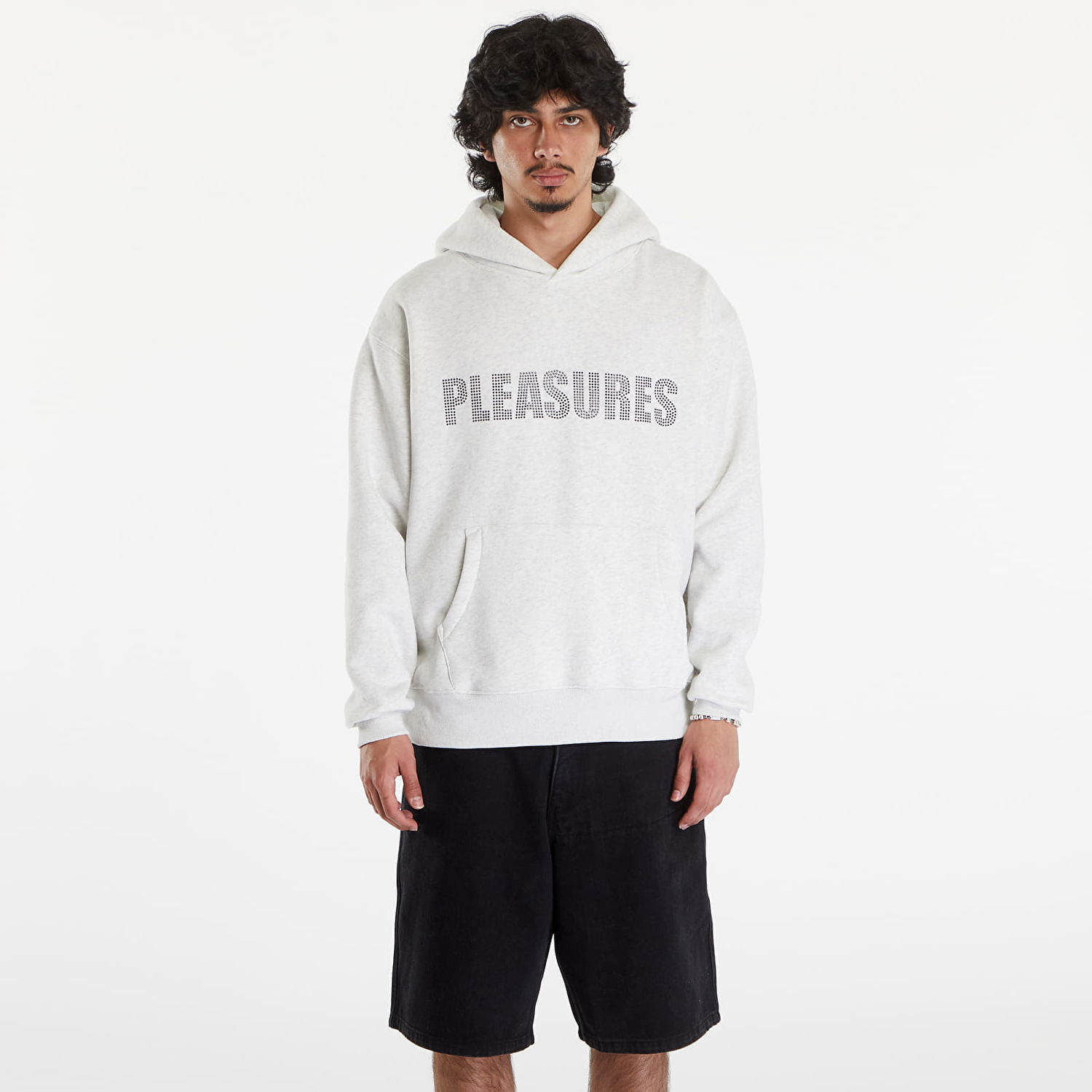 Sweatshirt Pleasures Rhinestone Impact Hoodie Light Heather Grey Hvid | P24SU003 GREY, 0