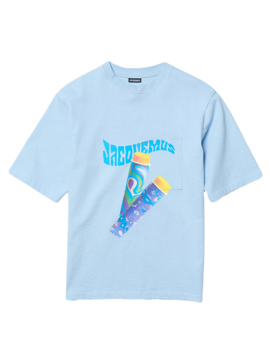 T-shirt Jacquemus Le T-Shirt Paisley Sorbet Logo Boxy Fit T-Shirt Print Blå | 226JS049-2099-3CD