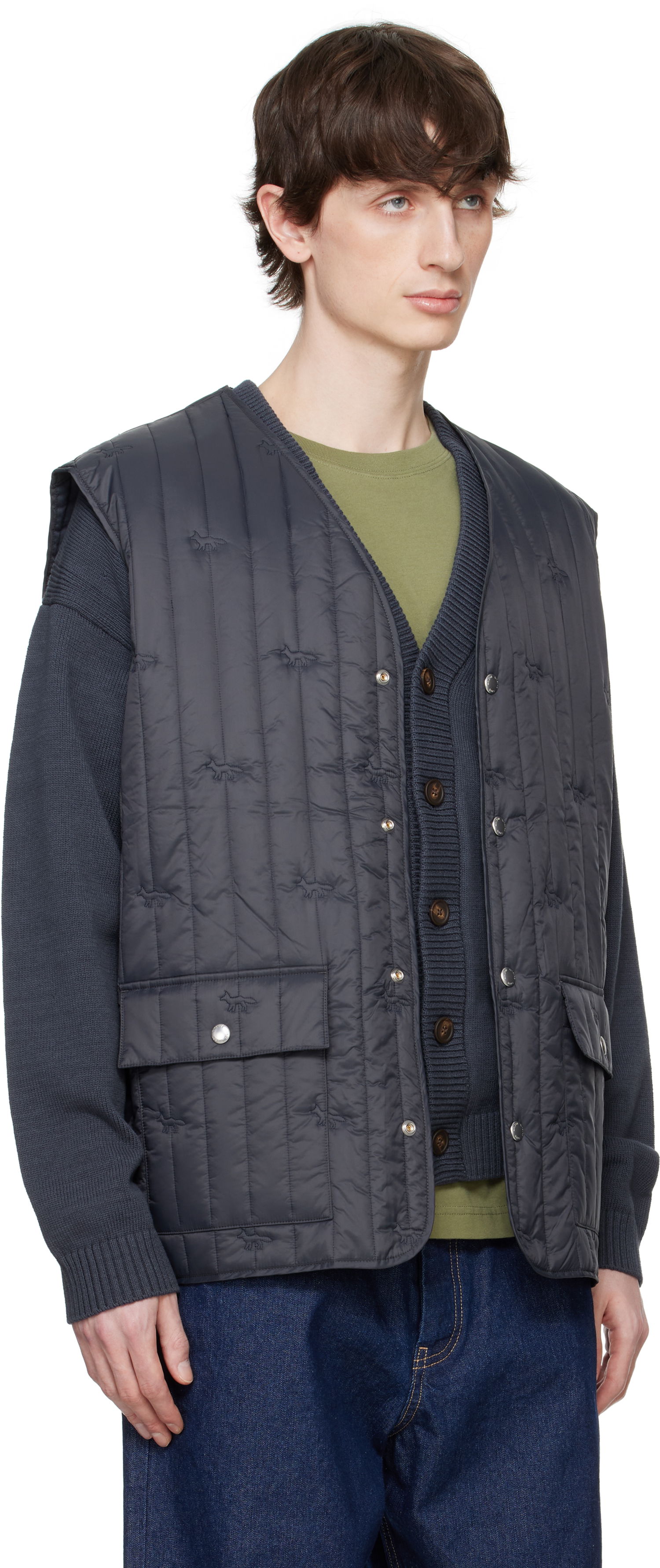 Vest MAISON KITSUNÉ Maison Kitsuné Sleeveless Quilted Vest Mørkeblå | OM02120WW9047, 1