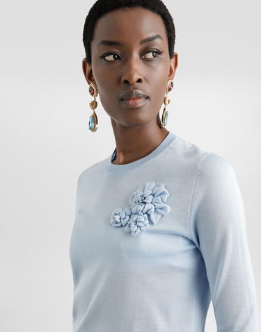 Sweater Dolce & Gabbana Dolce & Gabbana Silk Pullover with Flower Brooch Blå | FXX48ZJBSO1B1581, 3