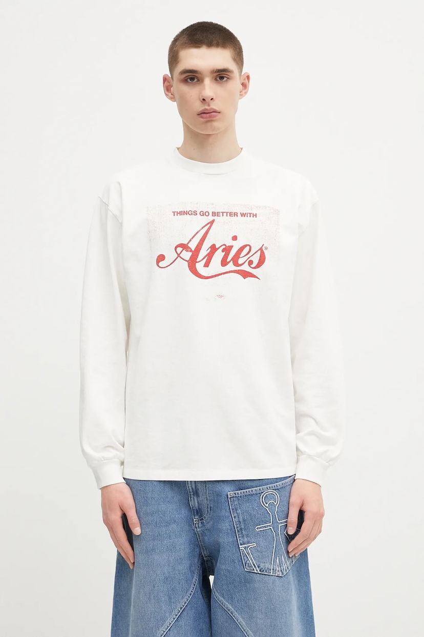 T-shirt Aries Aries Faded Cola LS Tee Long Sleeve T-Shirt Hvid | AR6265203