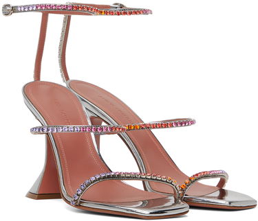 Tilbehør Amina Muaddi Amina Muaddi Gilda Crystal-Embellished Heeled Sandals Metalisk | GILDA SANDAL CL MIRROR, 3