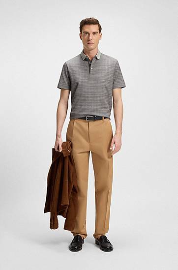 Polo skjorte BOSS Grid Pattern Mercerized Cotton Polo Shirt Beige | 50543402, 1