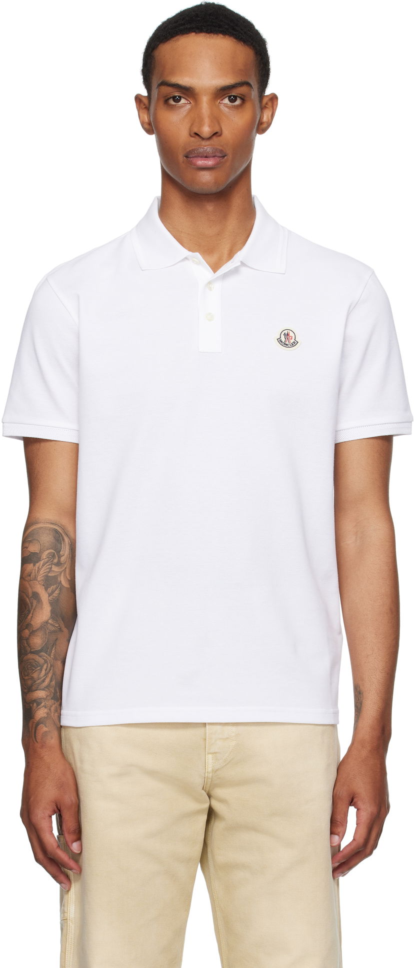 Polo skjorte Moncler Moncler Logo Patch Cotton Piquet Polo Hvid | K20918A0001484556