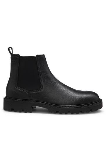 Frakker BOSS Grained Leather Chelsea Boots with Lug Sole Sort | 50552573, 1