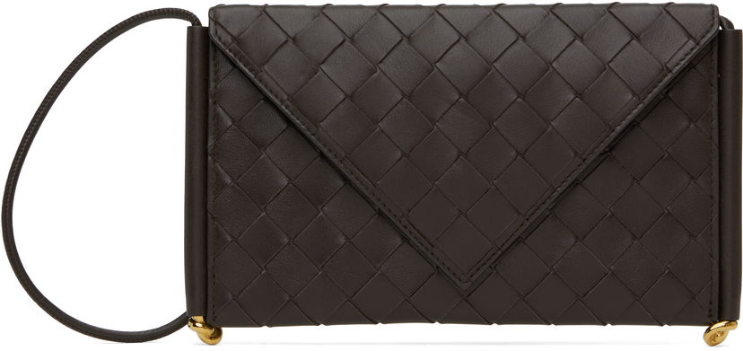 Skuldertaske Bottega Veneta Woven Leather Phone Crossbody Bag Brun | 805975 V4R42