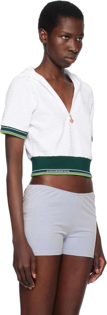 Sweatshirt Casablanca Casablanca Textured Velour Tennis Cropped Hoodie Hvid | WS25-JTP-354-01, 1
