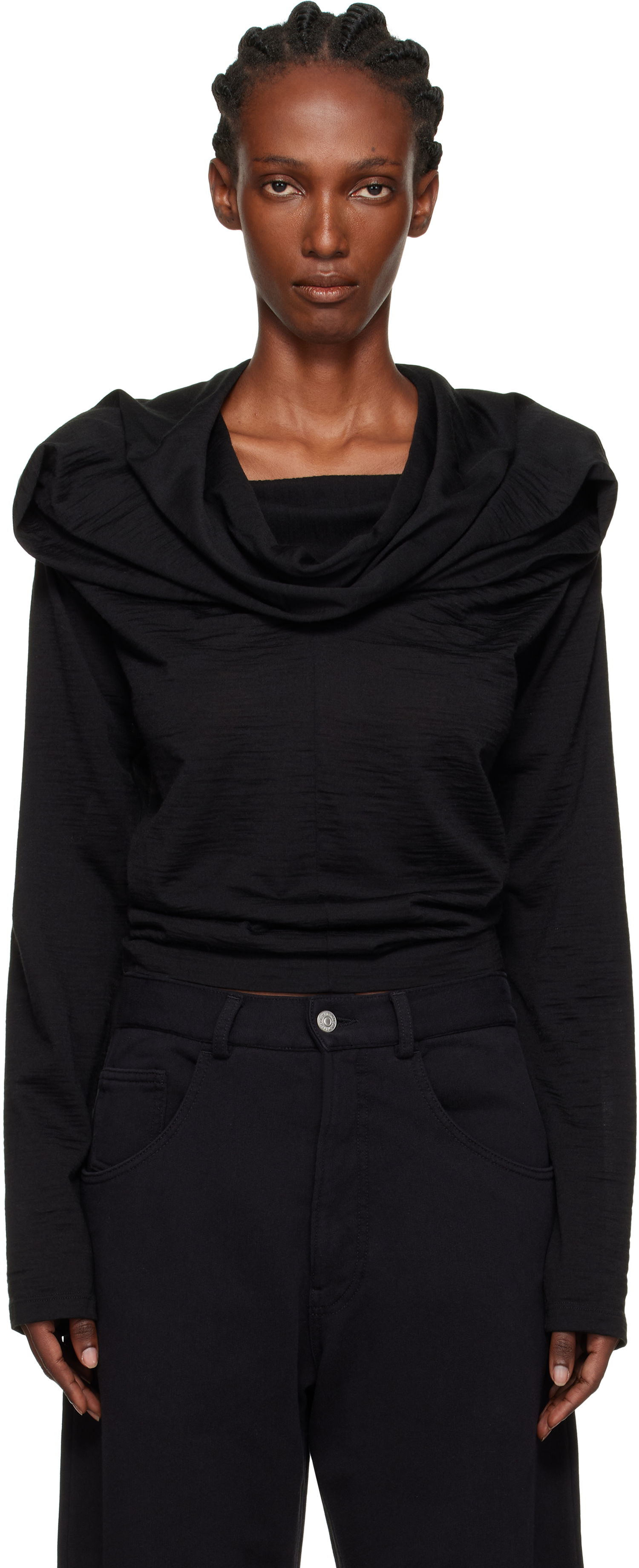T-shirt Maison Margiela MM6 Maison Margiela Wool Jersey Cowl Neck Long Sleeve Top Sort | S52NH0031 M20124, 0