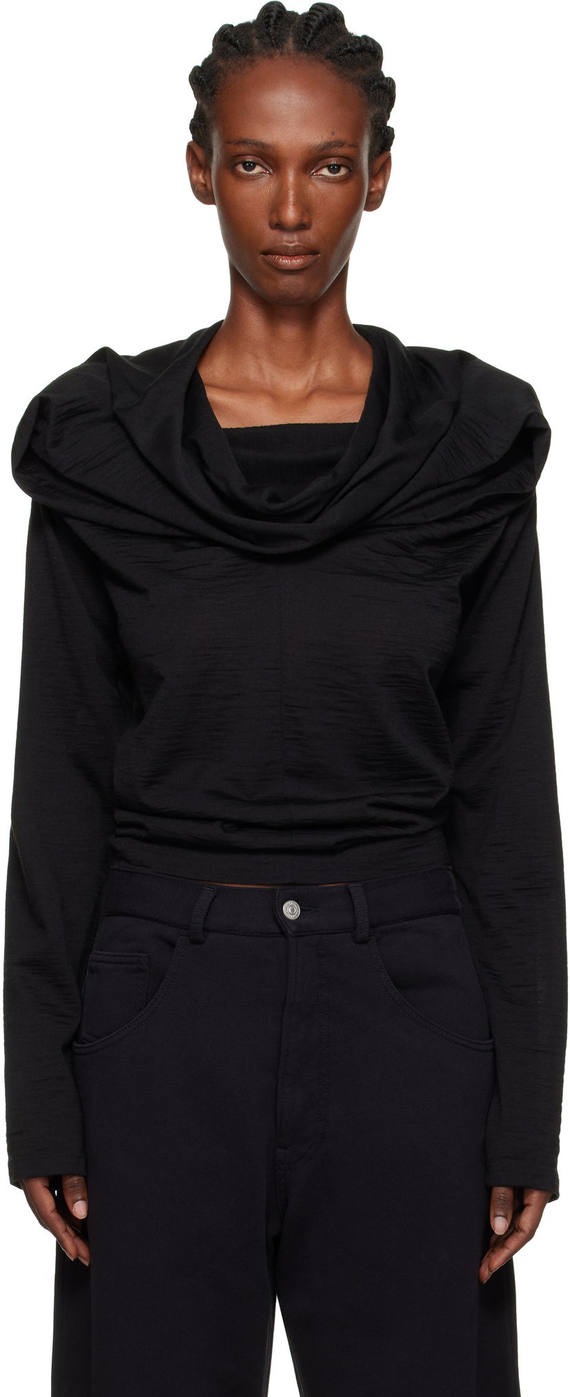 T-shirt Maison Margiela MM6 Maison Margiela Wool Jersey Cowl Neck Long Sleeve Top Sort | S52NH0031 M20124