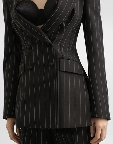 Jakke Dolce & Gabbana Dolce & Gabbana Double-breasted Pinstripe Wool Blazer Sort | F29M2TFR22MS8051, 3