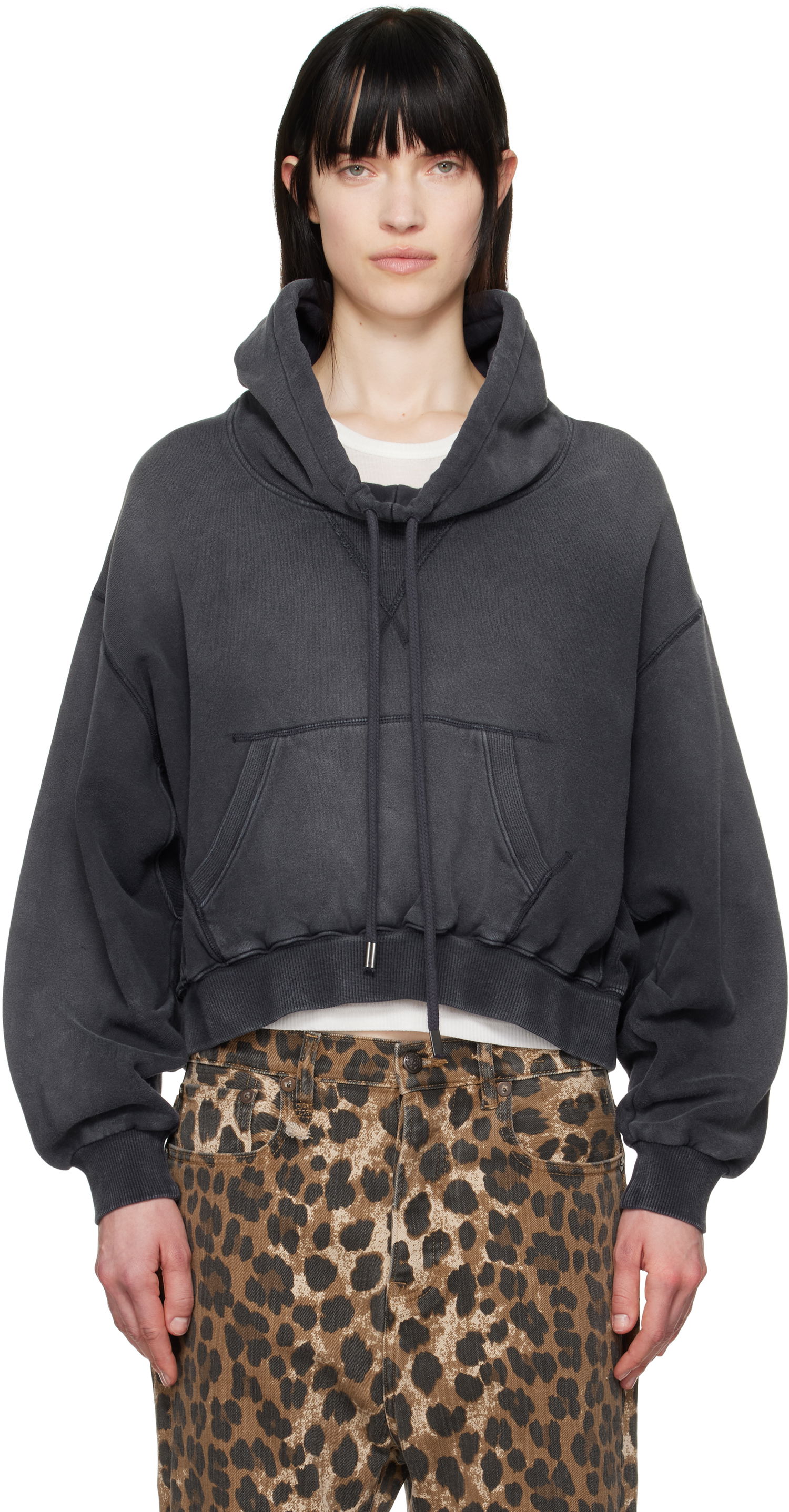 Sweatshirt R13 R13 Balloon Popover Cropped Hoodie Grå | R13WK255-001BG, 0