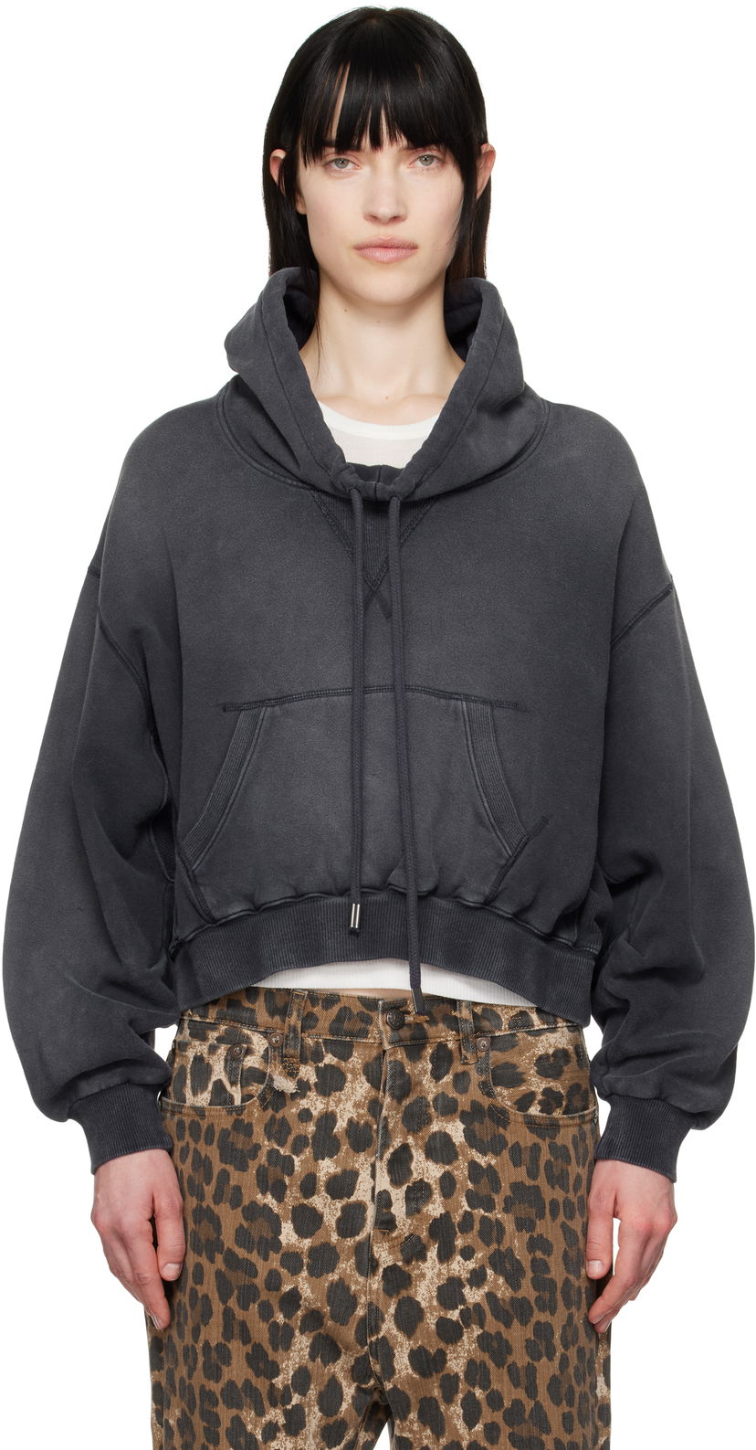 Sweatshirt R13 R13 Balloon Popover Cropped Hoodie Grå | R13WK255-001BG