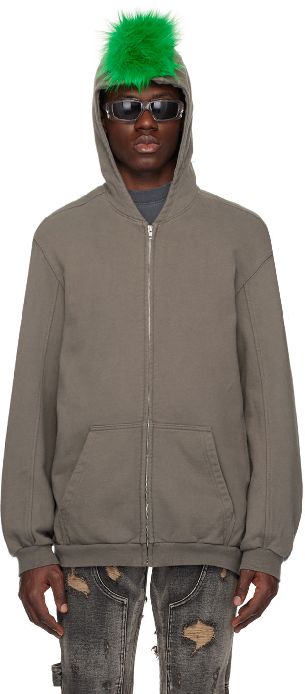 Sweatshirt We11done Faux-Fur Zip-Up Hoodie Grå | WD-TJ1-24-884-U-CH
