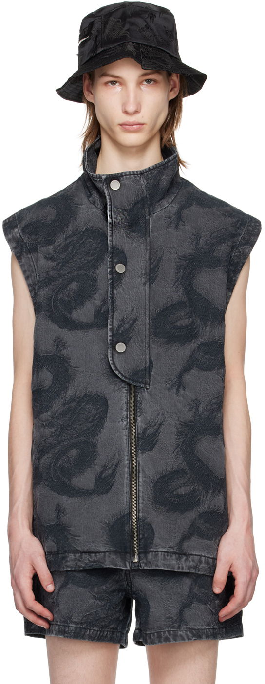 Vest Feng Chen Wang Feng Chen Wang Dragon Denim Vest Sort | FUS17VS04, 0