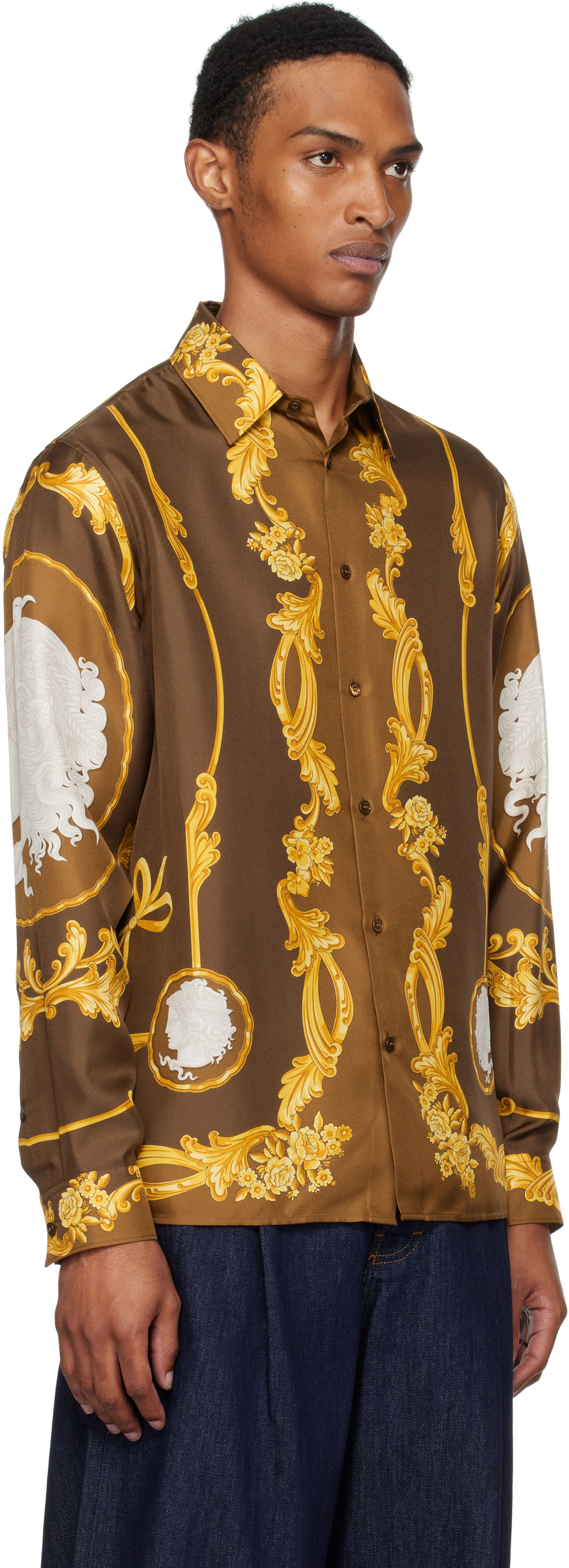 Skjorte Versace Versace Cameo Silk Shirt Brun | 1019438_1A14187, 1