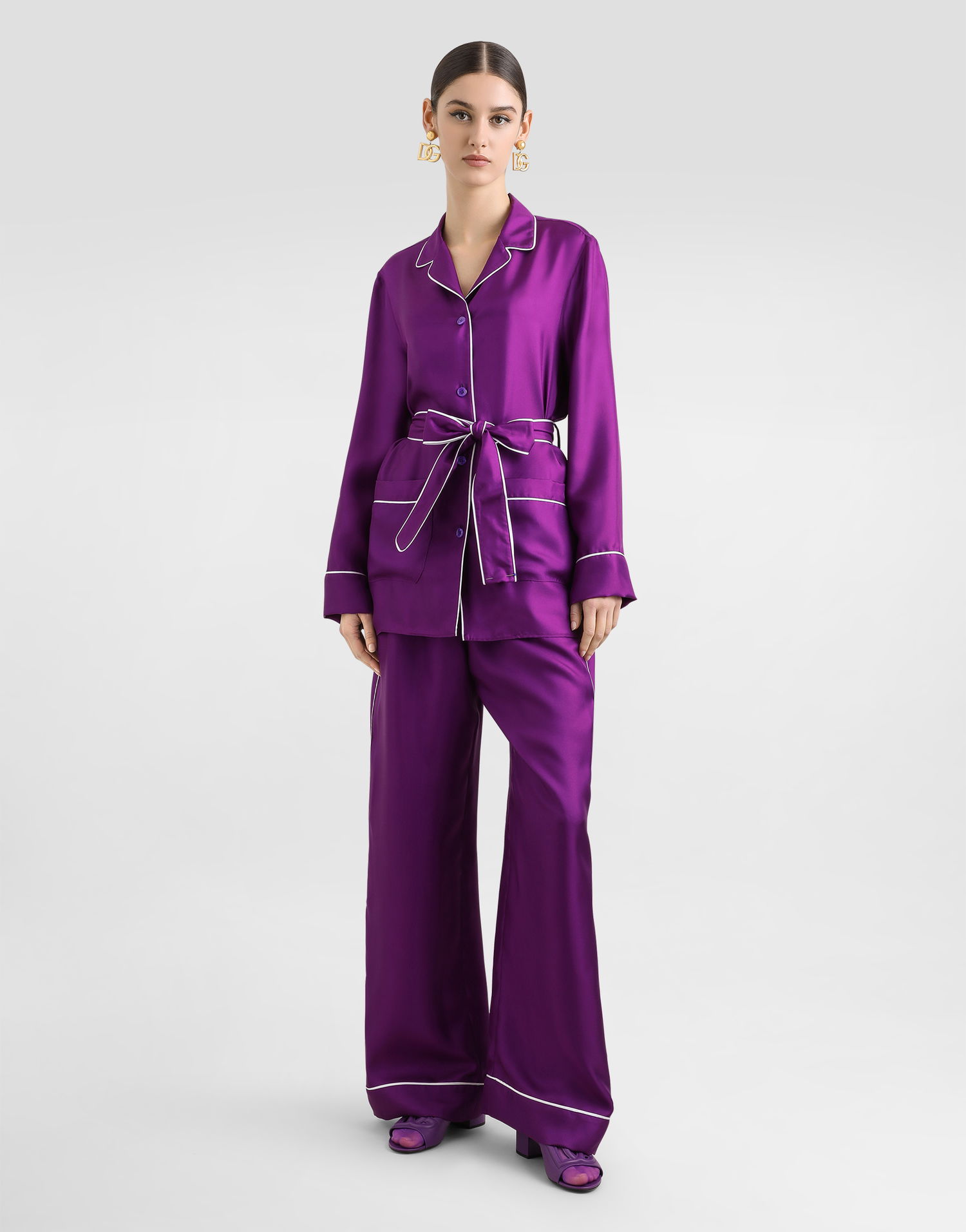 Bukser Dolce & Gabbana Dolce & Gabbana Silk Twill Vanity Pants Lilla | FTAMPTFU10SF0571, 1