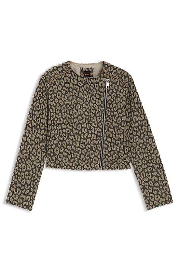 Jakke BOSS Cropped Leopard Jacquard Biker Jacket Brun | 50546006