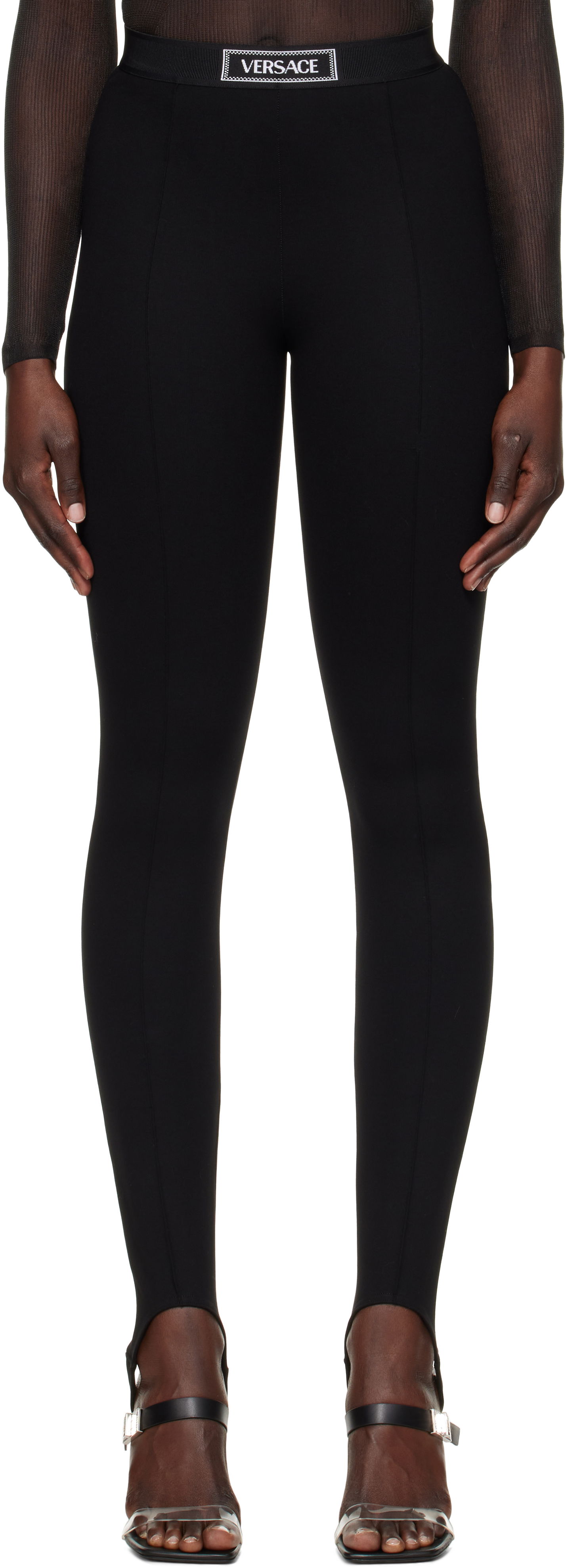 Leggings Versace Stirrup Leggings With Logo Sort | 1015879_1A12037_1B000, 0