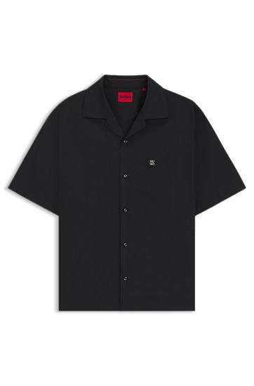 Skjorte BOSS Oversized-Fit Paper-Touch Cotton Shirt Sort | 50545326