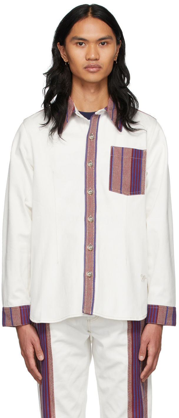 Skjorte Wales Bonner Keita Denim Shirt Hvid | MS22DE01-DE02-000