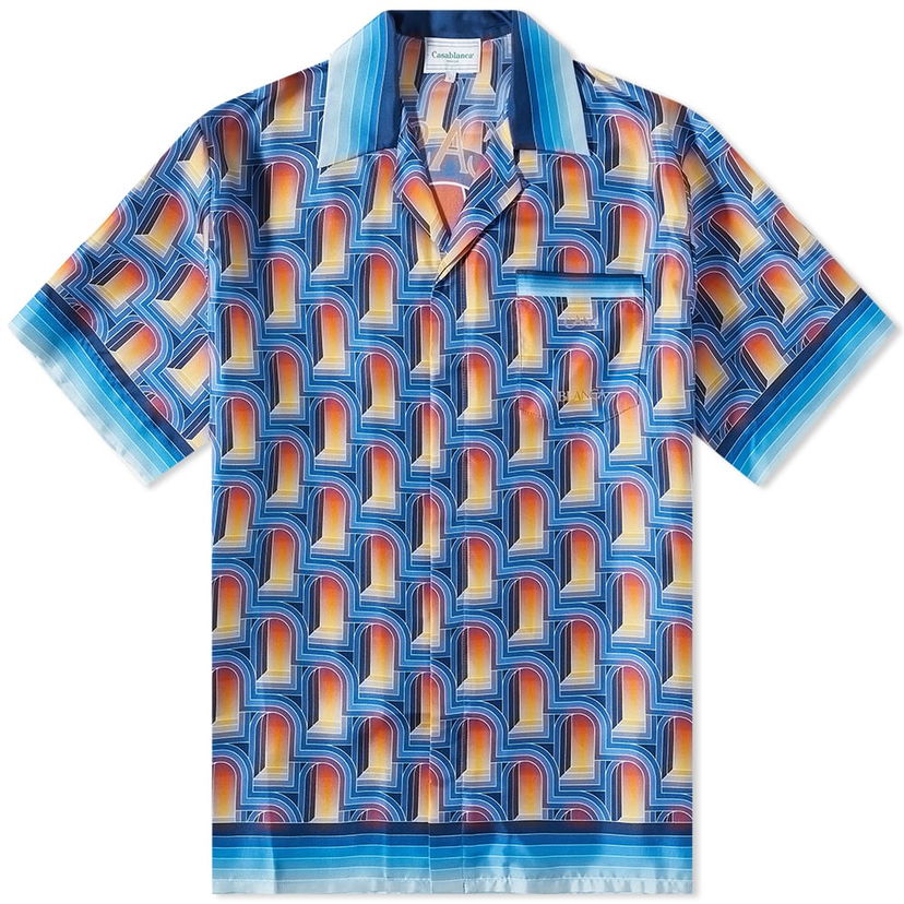 Skjorte Casablanca L'Arche De Nuit Short Sleeve Silk Shirt Blå | MS23-SH-003-09
