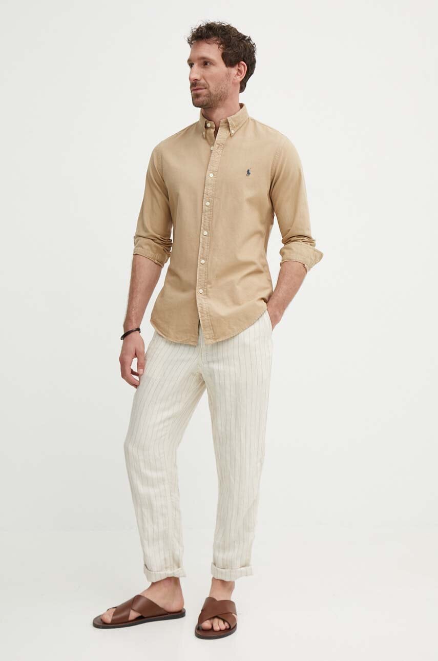 Skjorte Polo by Ralph Lauren Garment Dye Button Beige | 710889739001, 1