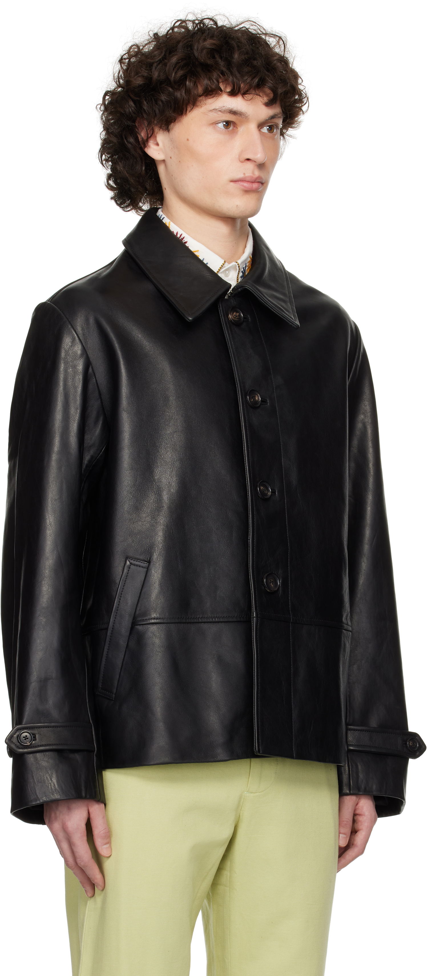 Jakke Bode Bode Cropped Continental Leather Jacket Sort | MRS25OW001, 1