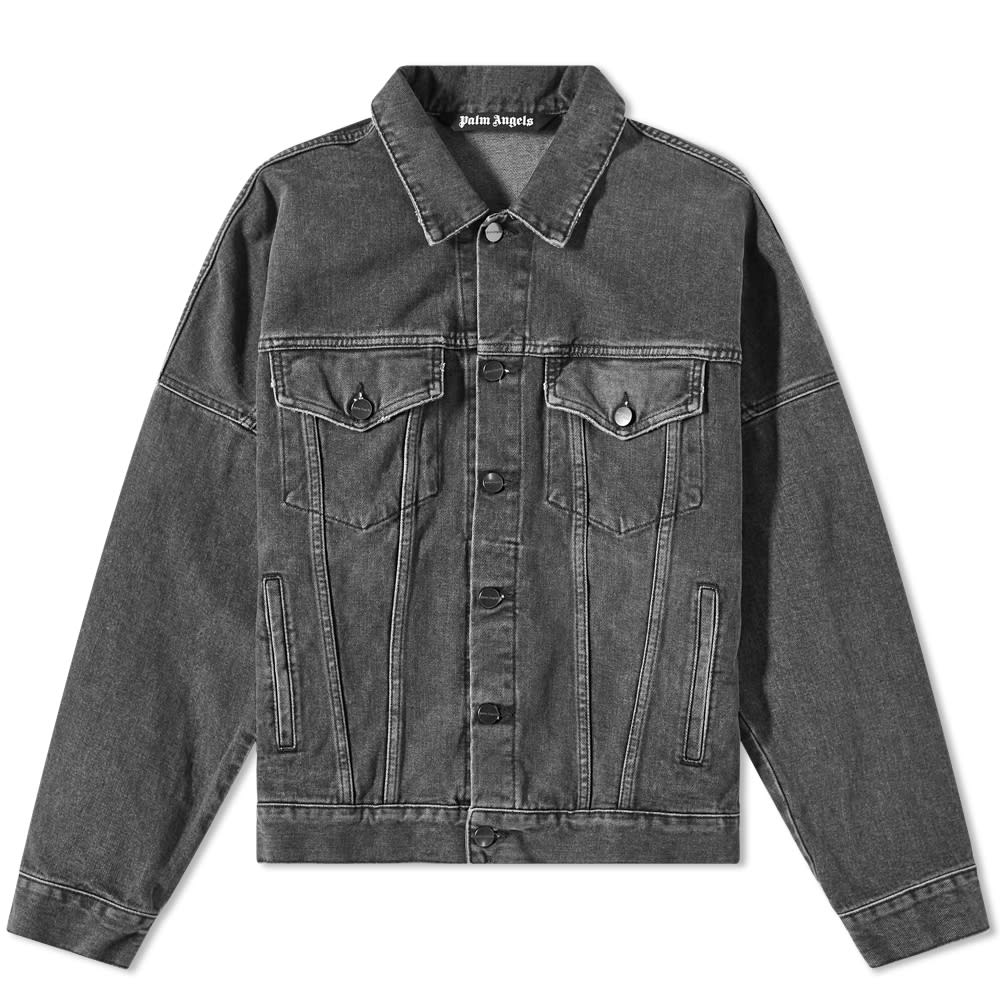 Jakke Palm Angels Logo Oversized Denim Jacket Grå | PMYE006C99DEN0011001, 0