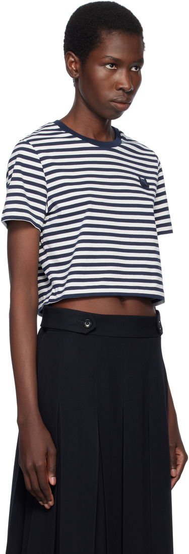 Crop top MAISON KITSUNÉ Maison Kitsuné Fox Head Patch Striped Cropped T-Shirt Mørkeblå | OW00110KJ0008, 1