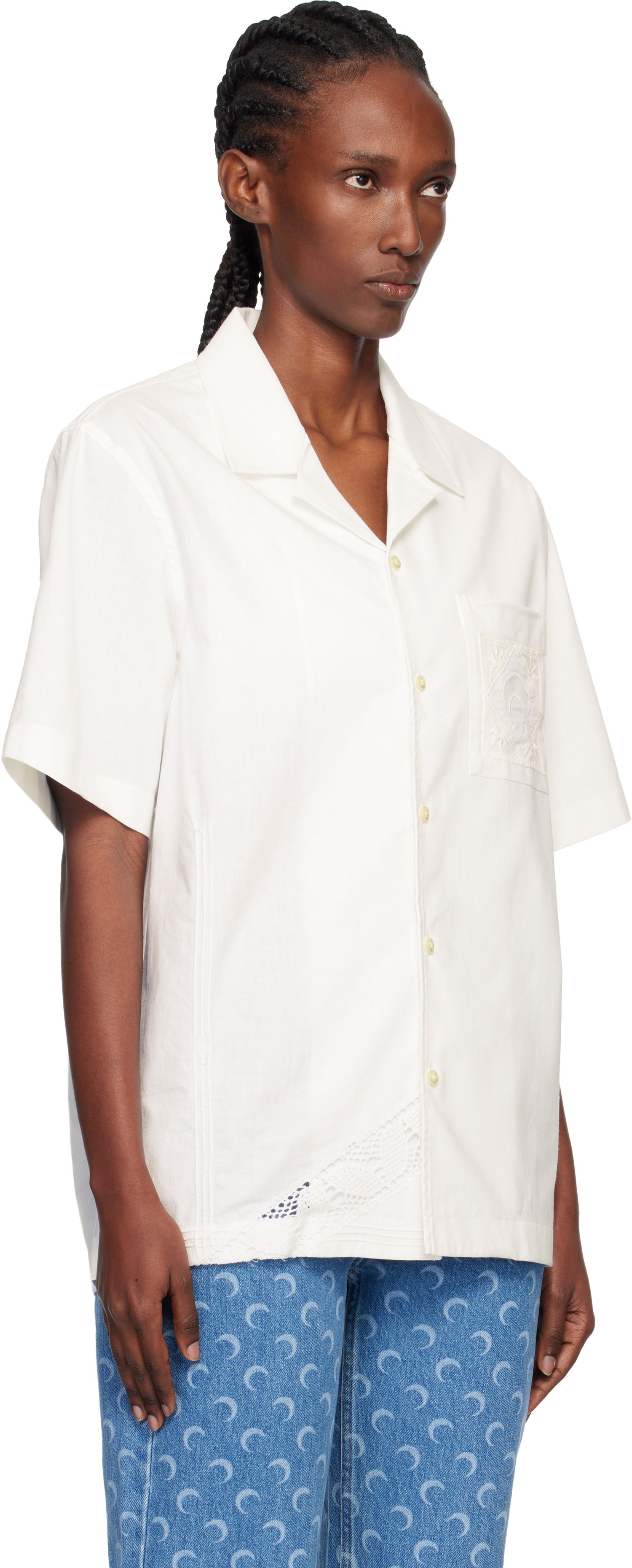 Skjorte Marine Serre Regenerated Household Linen Short Sleeve Bowling Shirt Hvid | USI016AUWOV0045, 1