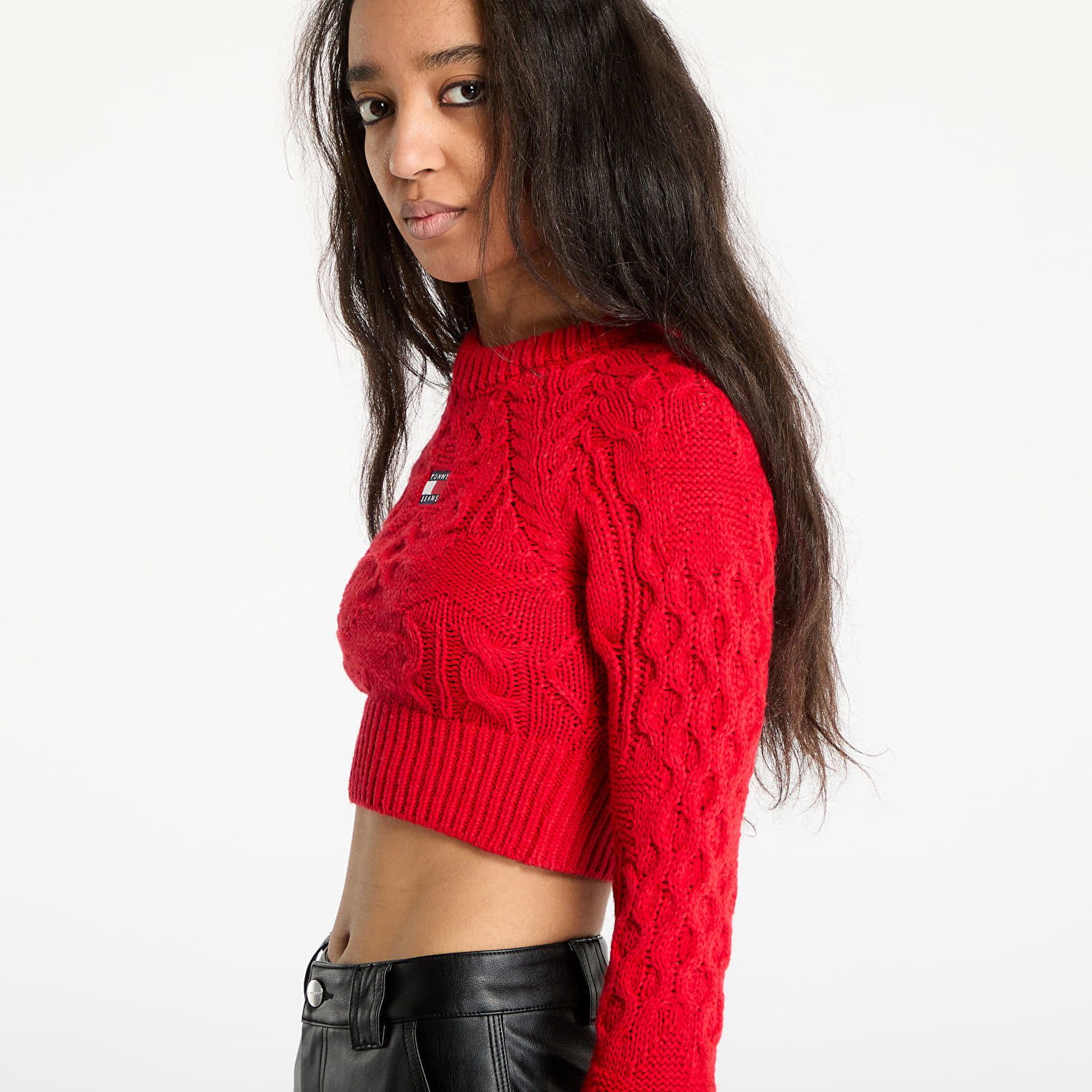 Sweater Tommy Hilfiger Tommy Jeans Badge Star Cable Crop Sweater Rød | DW0DW19882 XME, 1