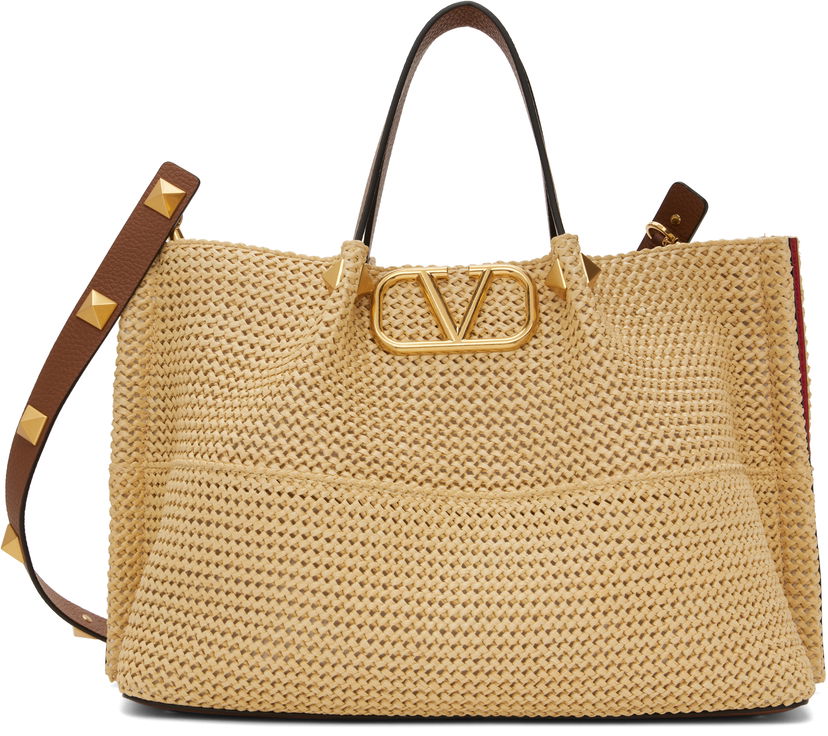 Mulepose Valentino Valentino Garavani Medium Straw Summer Tote Beige | 6W2B0K39YCE