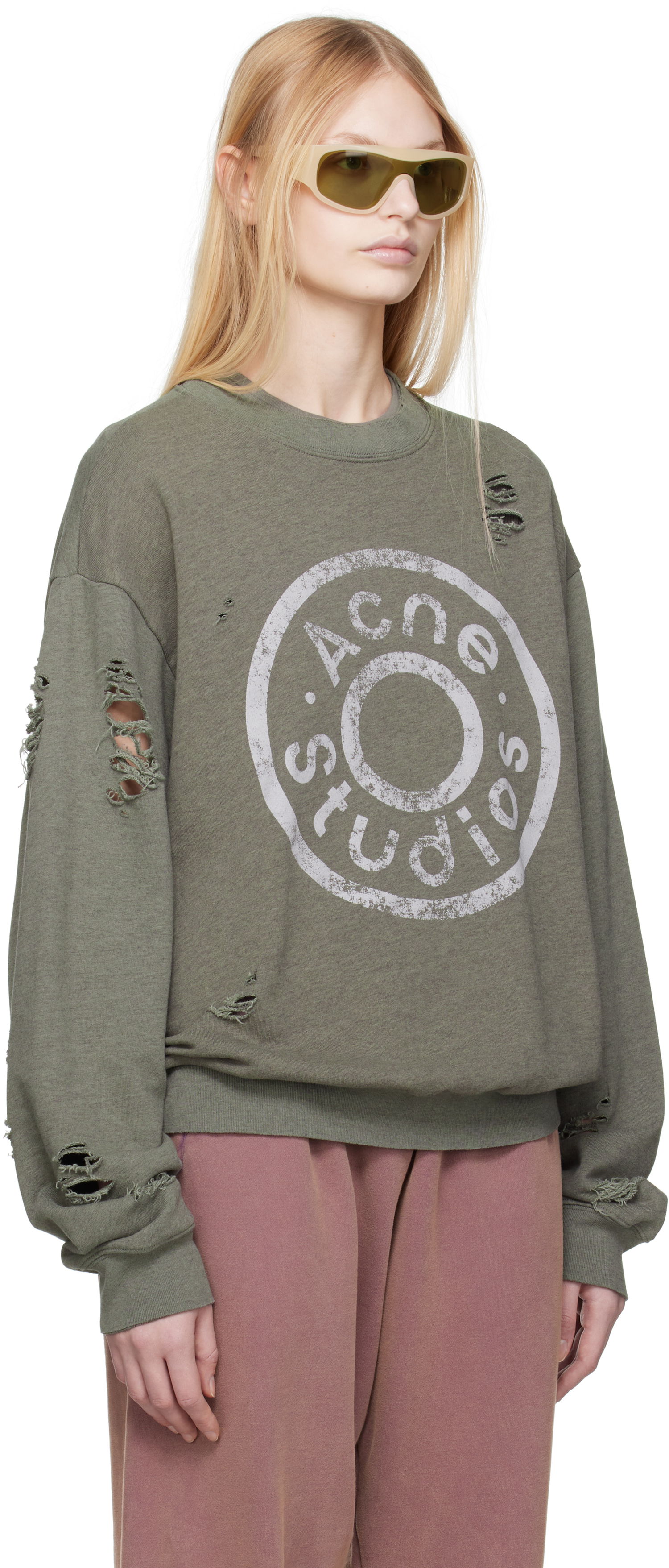 Sweatshirt Acne Studios Green Printed-Logo Sweatshirt Grøn | CI0179-, 1