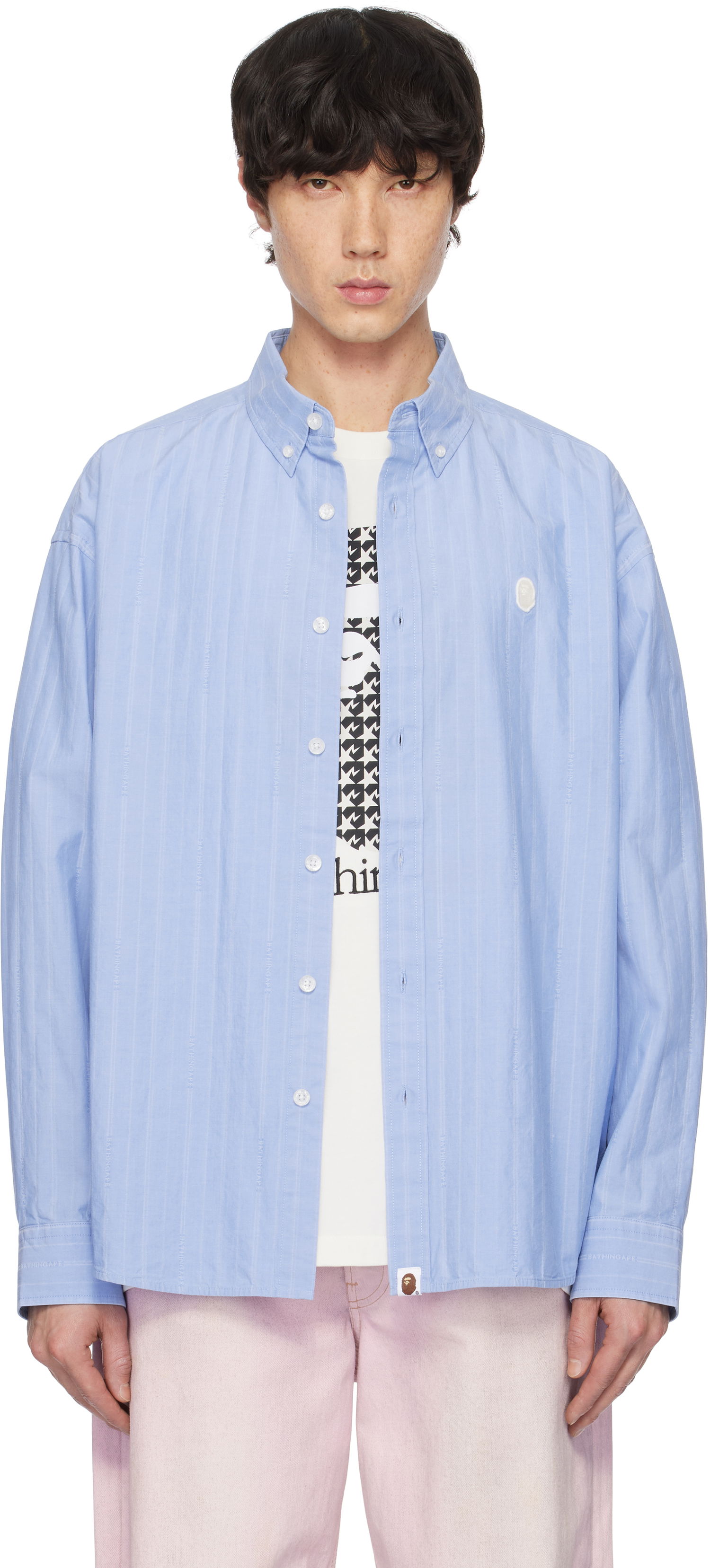 Skjorte BAPE Striped Logo Shirt Blå | 001SHK801308M, 0