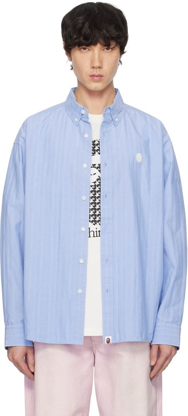 Skjorte BAPE Striped Logo Shirt Blå | 001SHK801308M, 0