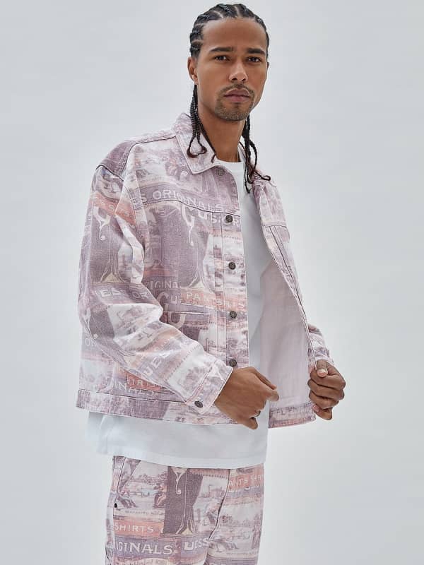 Jakke GUESS Originals All Over Print Denim Jacket Lyserød | M3BG77D4SB0, 0
