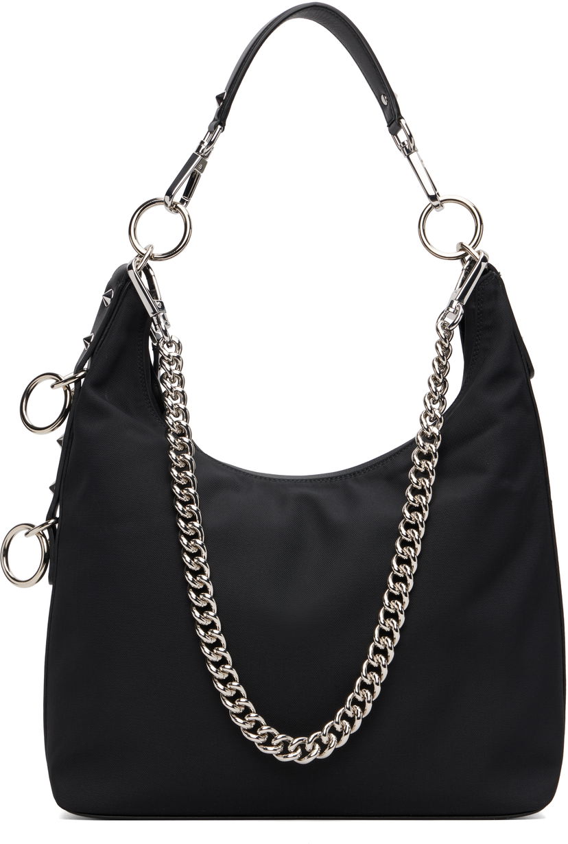 Håndtaske R13 Small Chain-Link and Studded Hobo Bag Sort | R13WA062-A010