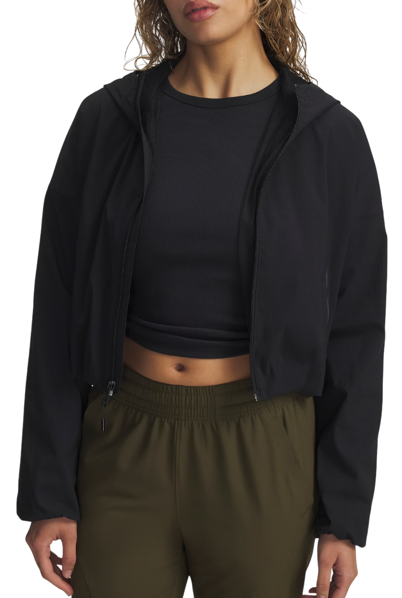 Vindjakke Under Armour Unstoppable Woven Ripstop Hooded Cropped Full-Zip Jacket Sort | 6005967-003