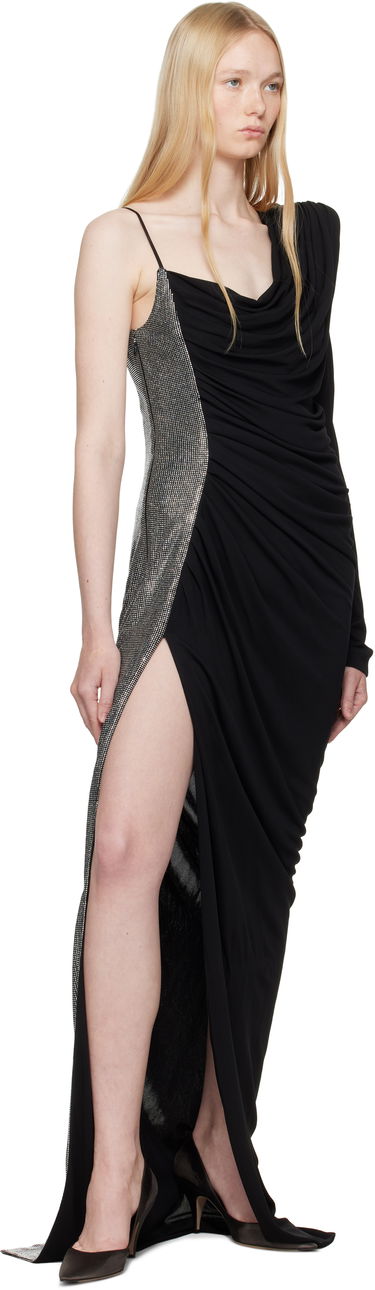 Kjole Balmain Balmain Draped Asymmetrical Two-Material Maxi Dress Sort | EF0RR965PD03, 3