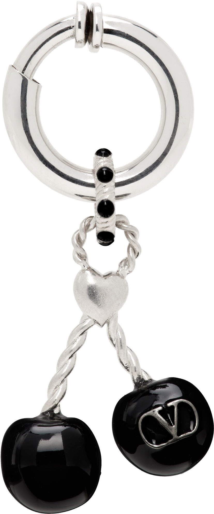 Øreringe Valentino Valentino Garavani Chez Valentino Silver-Tone & Black Onyx Cherry Clip-On Single Earring Metalisk | 7Y2J0AK1MJP