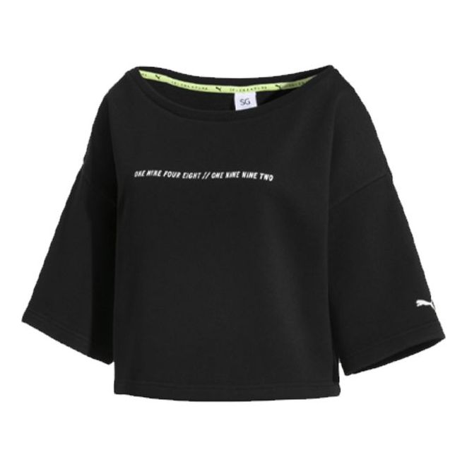 Crop top Puma Puma Printing Cropped Crewneck Sweatshirt Sort | 579782-03, 0