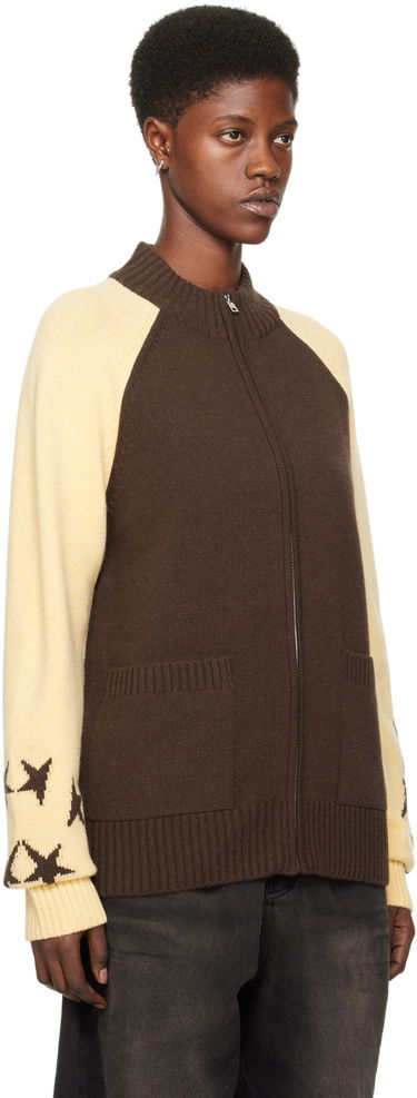 Sweater We11done We11done Zip-Up Star-Intarsia Cardigan Brun | WD-KJ0-24-620-U-BR, 1