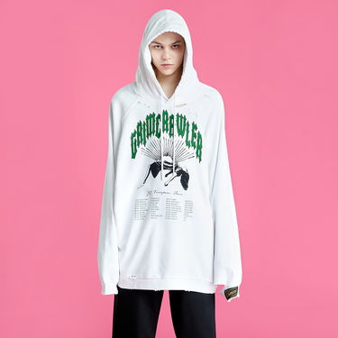 Sweatshirt RAF SIMONS Destroyed Oversized Hoodie Hvid | 221-M176-19003-0010, 3